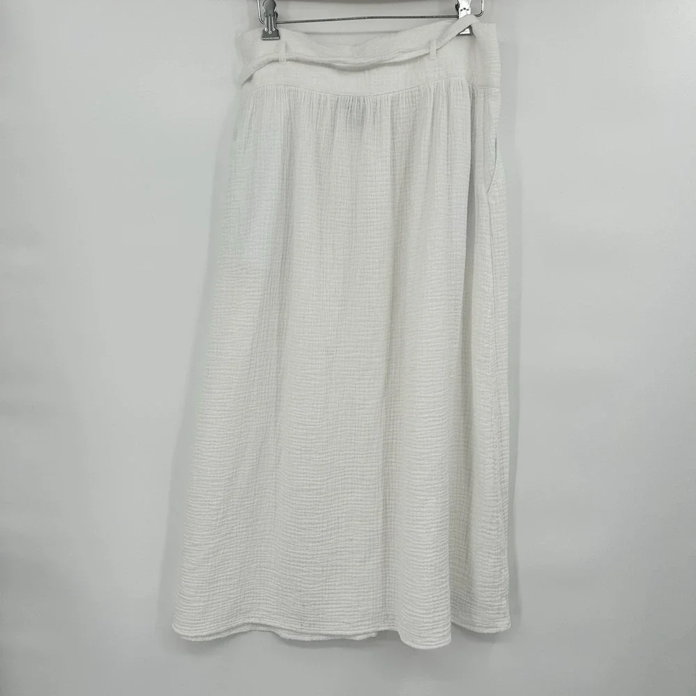Joie Womens Gauzy Cotton Midi Skirt Size M White Coastal Resort Beachy Preppy